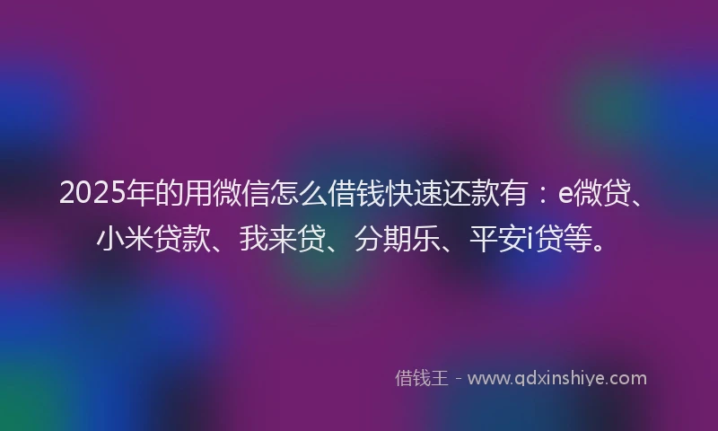 2025年的用微信怎么借钱快速还款有：e微贷、小米贷款、我来贷、分期乐、平安i贷等。