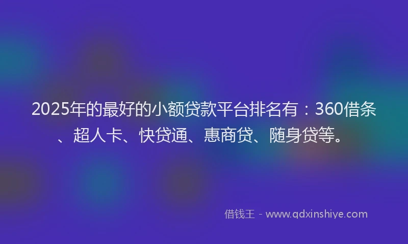 2025年的最好的小额贷款平台排名有：360借条、超人卡、快贷通、惠商贷、随身贷等。