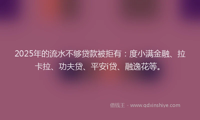 2025年的流水不够贷款被拒有：度小满金融、拉卡拉、功夫贷、平安i贷、融逸花等。