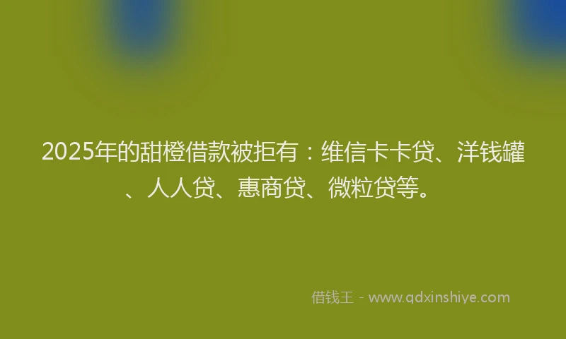 2025年的甜橙借款被拒有：维信卡卡贷、洋钱罐、人人贷、惠商贷、微粒贷等。