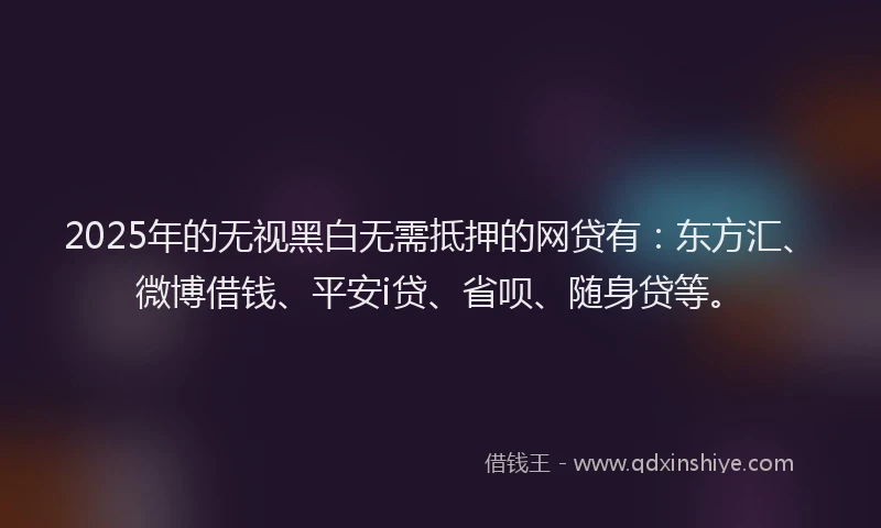 2025年的无视黑白无需抵押的网贷有：东方汇、微博借钱、平安i贷、省呗、随身贷等。