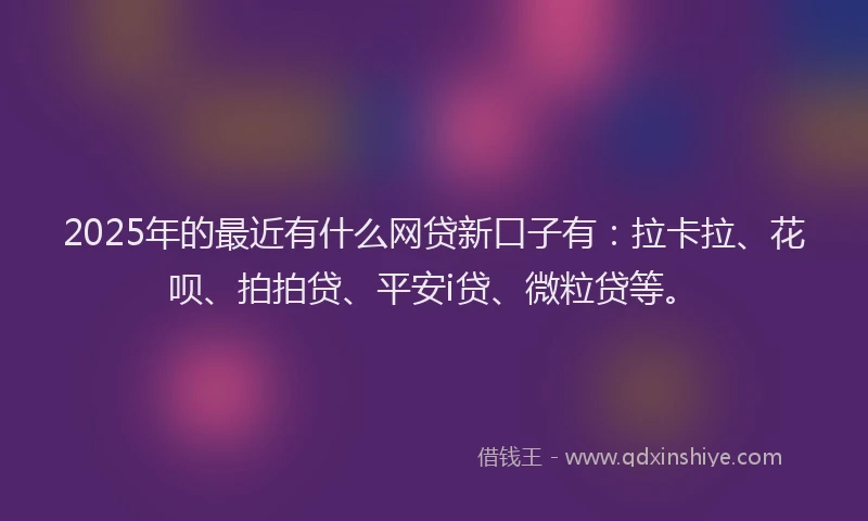 2025年的最近有什么网贷新口子有：拉卡拉、花呗、拍拍贷、平安i贷、微粒贷等。