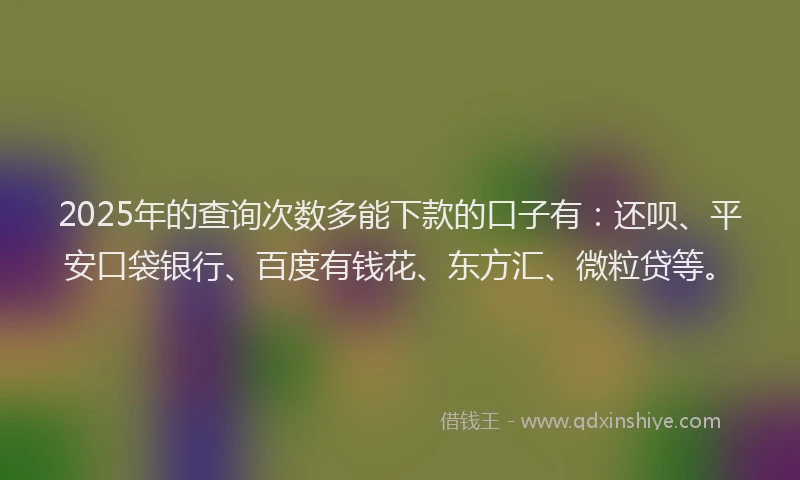 2025年的查询次数多能下款的口子有：还呗、平安口袋银行、百度有钱花、东方汇、微粒贷等。