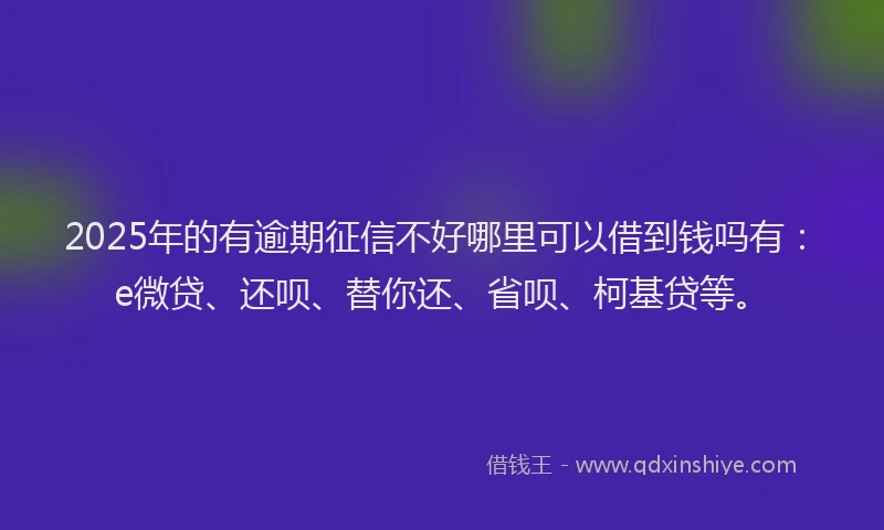 2025年的有逾期征信不好哪里可以借到钱吗有：e微贷、还呗、替你还、省呗、柯基贷等。