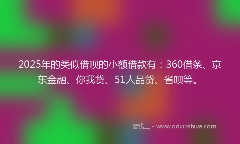 2025年的类似借呗的小额借款有：360借条、京东金融、你我贷、51人品贷、省呗等。