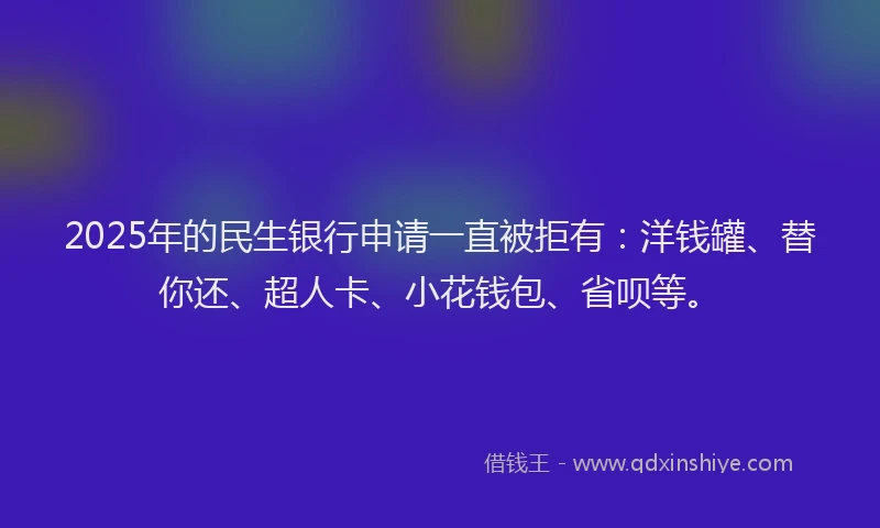 2025年的民生银行申请一直被拒有：洋钱罐、替你还、超人卡、小花钱包、省呗等。