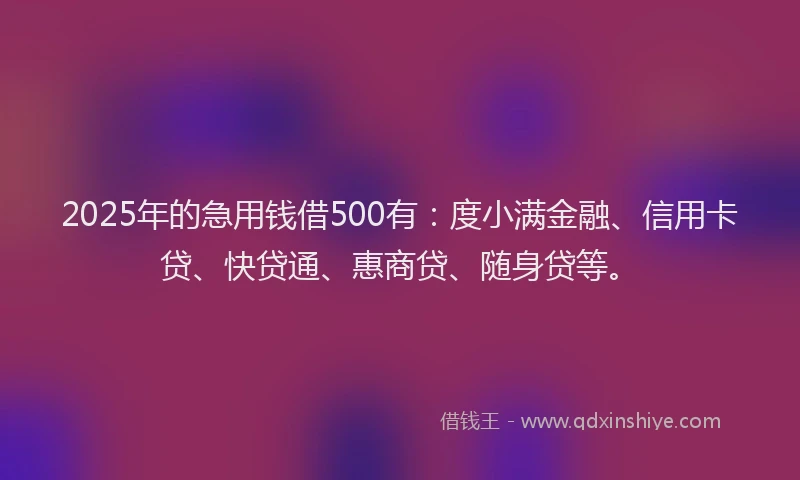 2025年的急用钱借500有：度小满金融、信用卡贷、快贷通、惠商贷、随身贷等。