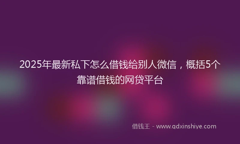 2025年最新私下怎么借钱给别人微信，概括5个靠谱借钱的网贷平台