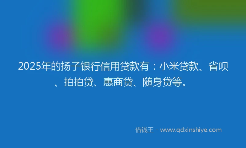 2025年的扬子银行信用贷款有：小米贷款、省呗、拍拍贷、惠商贷、随身贷等。
