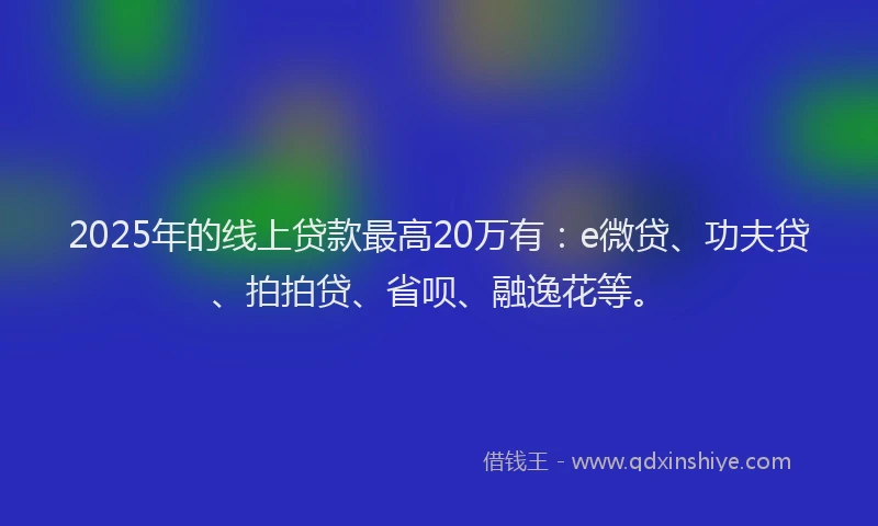 2025年的线上贷款最高20万有：e微贷、功夫贷、拍拍贷、省呗、融逸花等。