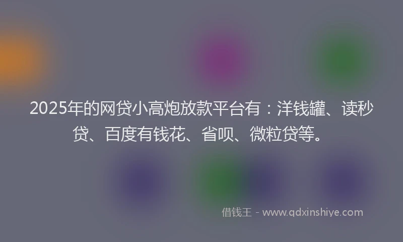 2025年的网贷小高炮放款平台有：洋钱罐、读秒贷、百度有钱花、省呗、微粒贷等。