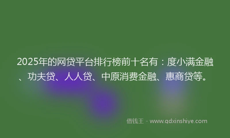 2025年的网贷平台排行榜前十名有：度小满金融、功夫贷、人人贷、中原消费金融、惠商贷等。