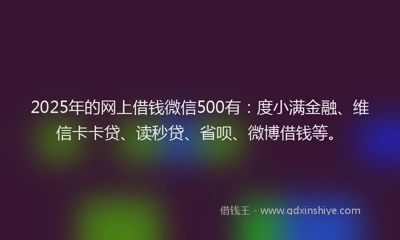 2025年的网上借钱微信500有：度小满金融、维信卡卡贷、读秒贷、省呗、微博借钱等。
