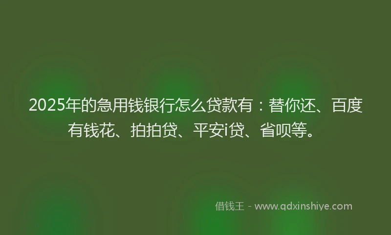 2025年的急用钱银行怎么贷款有：替你还、百度有钱花、拍拍贷、平安i贷、省呗等。