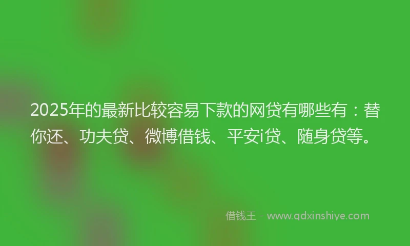 2025年的最新比较容易下款的网贷有哪些有：替你还、功夫贷、微博借钱、平安i贷、随身贷等。
