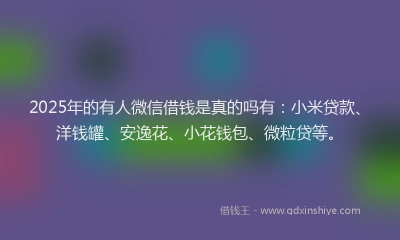 2025年的有人微信借钱是真的吗有：小米贷款、洋钱罐、安逸花、小花钱包、微粒贷等。