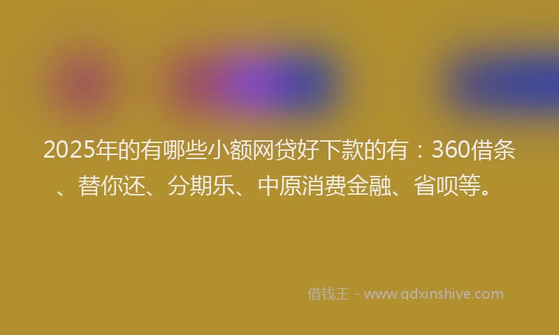 2025年的有哪些小额网贷好下款的有：360借条、替你还、分期乐、中原消费金融、省呗等。