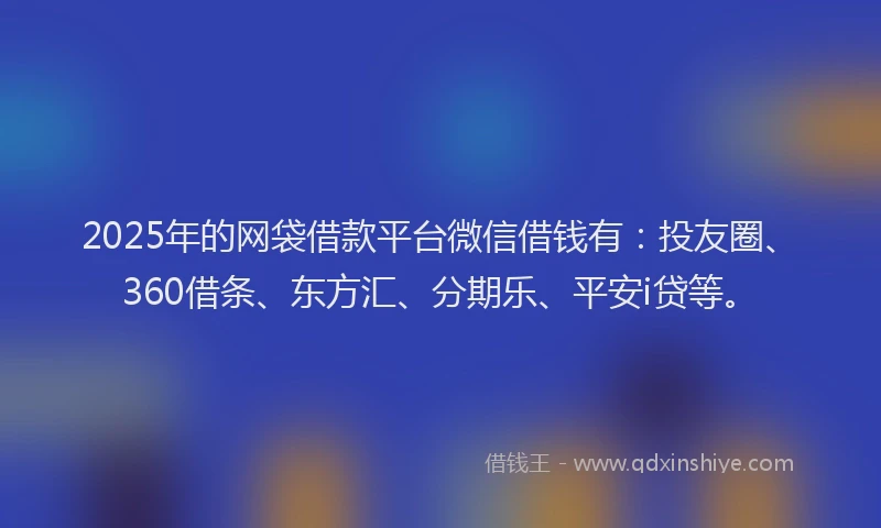 2025年的网袋借款平台微信借钱有：投友圈、360借条、东方汇、分期乐、平安i贷等。