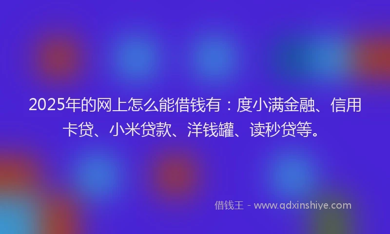 2025年的网上怎么能借钱有：度小满金融、信用卡贷、小米贷款、洋钱罐、读秒贷等。