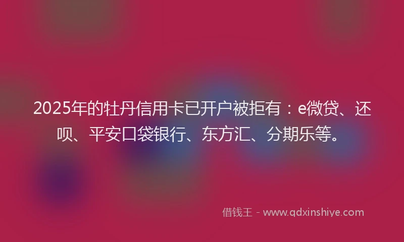 2025年的牡丹信用卡已开户被拒有：e微贷、还呗、平安口袋银行、东方汇、分期乐等。