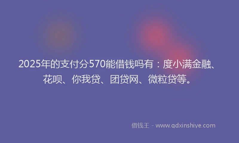 2025年的支付分570能借钱吗有：度小满金融、花呗、你我贷、团贷网、微粒贷等。