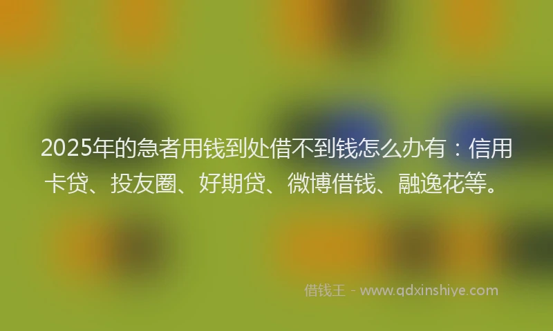 2025年的急者用钱到处借不到钱怎么办有：信用卡贷、投友圈、好期贷、微博借钱、融逸花等。