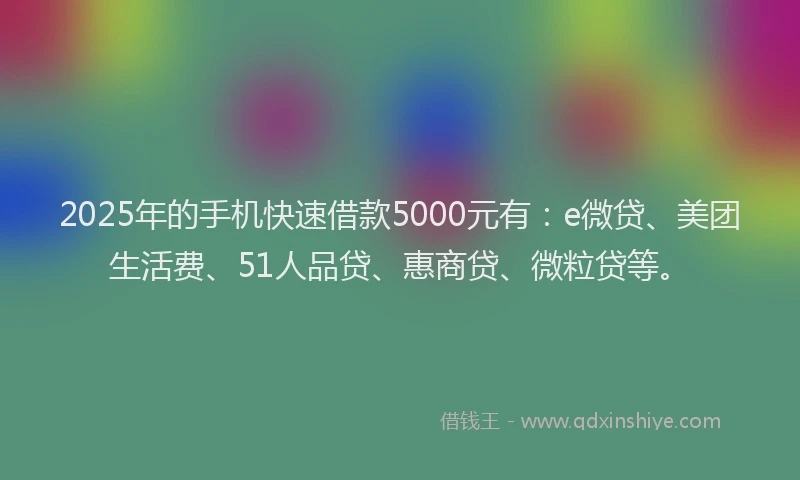 2025年的手机快速借款5000元有：e微贷、美团生活费、51人品贷、惠商贷、微粒贷等。