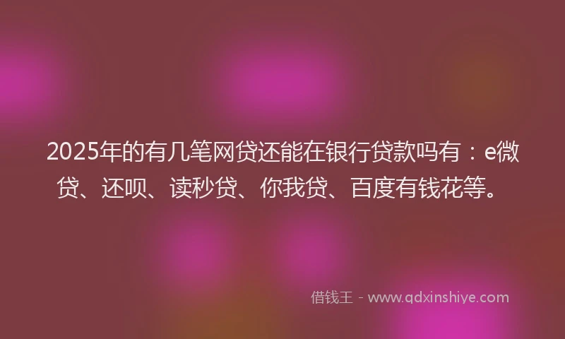 2025年的有几笔网贷还能在银行贷款吗有：e微贷、还呗、读秒贷、你我贷、百度有钱花等。