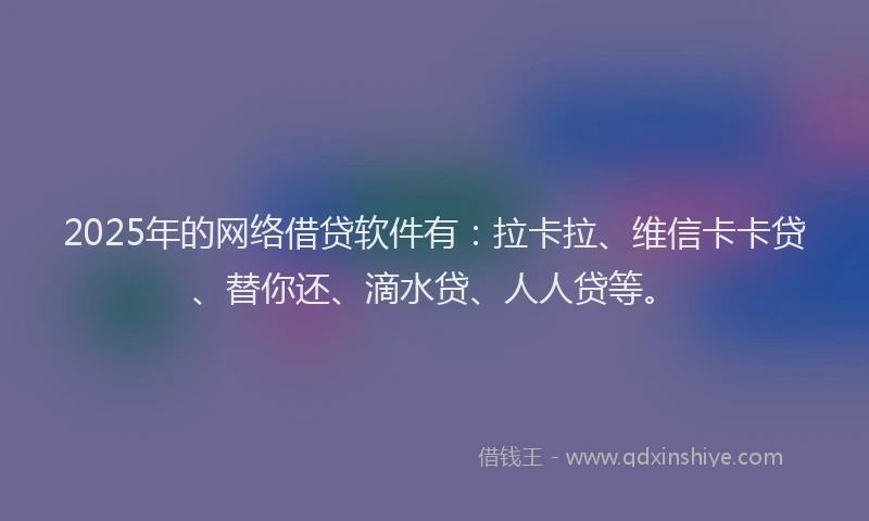 2025年的网络借贷软件有：拉卡拉、维信卡卡贷、替你还、滴水贷、人人贷等。