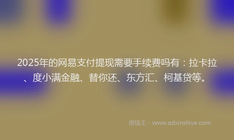 2025年的网易支付提现需要手续费吗有：拉卡拉、度小满金融、替你还、东方汇、柯基贷等。