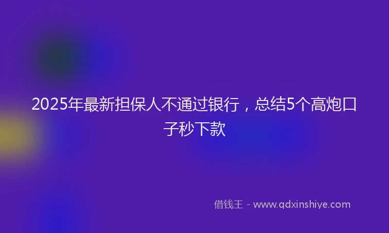 2025年最新担保人不通过银行，总结5个高炮口子秒下款
