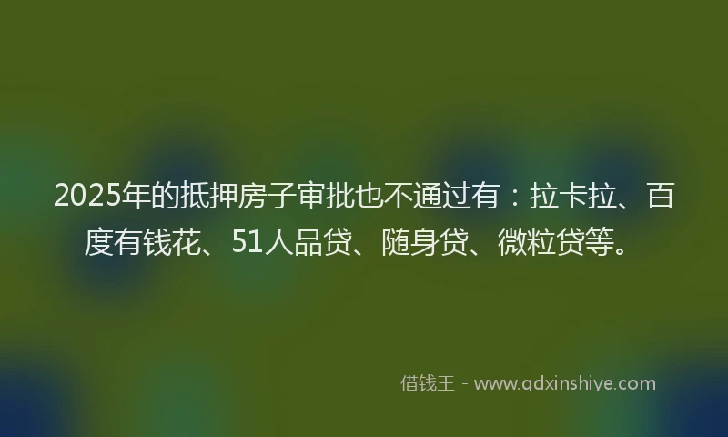 2025年的抵押房子审批也不通过有：拉卡拉、百度有钱花、51人品贷、随身贷、微粒贷等。