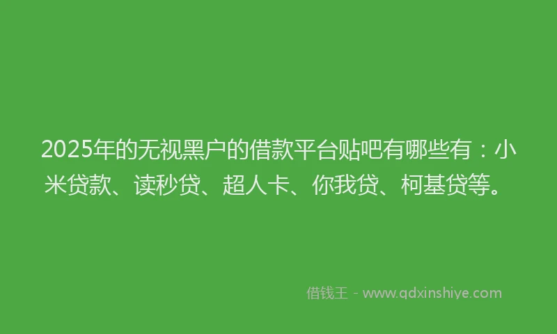 2025年的无视黑户的借款平台贴吧有哪些有：小米贷款、读秒贷、超人卡、你我贷、柯基贷等。