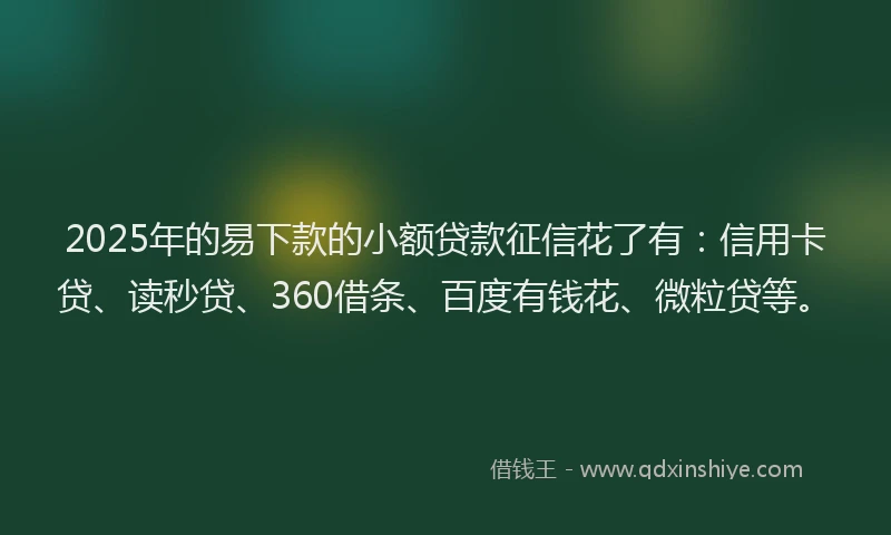 2025年的易下款的小额贷款征信花了有：信用卡贷、读秒贷、360借条、百度有钱花、微粒贷等。