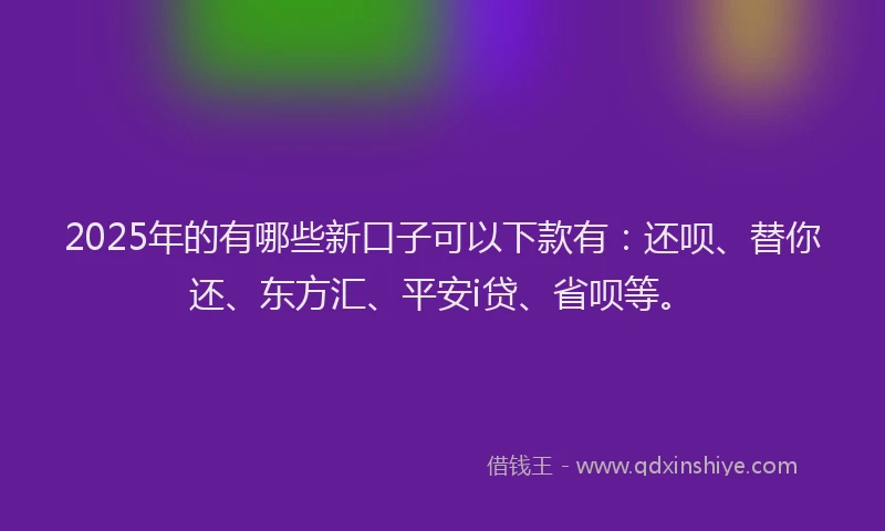2025年的有哪些新口子可以下款有：还呗、替你还、东方汇、平安i贷、省呗等。