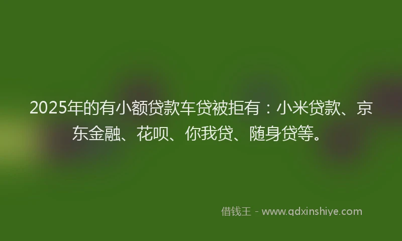 2025年的有小额贷款车贷被拒有：小米贷款、京东金融、花呗、你我贷、随身贷等。