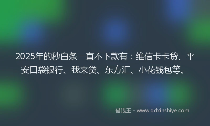 2025年的秒白条一直不下款有：维信卡卡贷、平安口袋银行、我来贷、东方汇、小花钱包等。