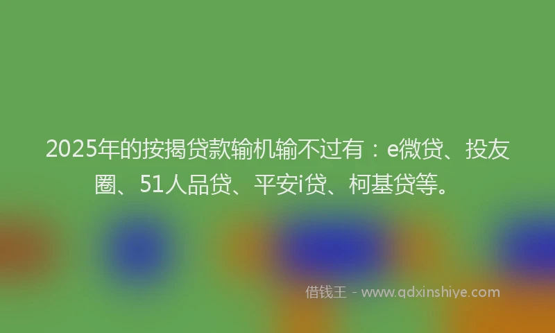 2025年的按揭贷款输机输不过有:e微贷、投友圈、51人品贷、平安i贷、柯基贷等。