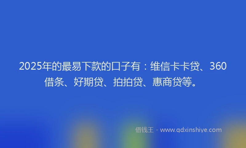 2025年的最易下款的口子有：维信卡卡贷、360借条、好期贷、拍拍贷、惠商贷等。