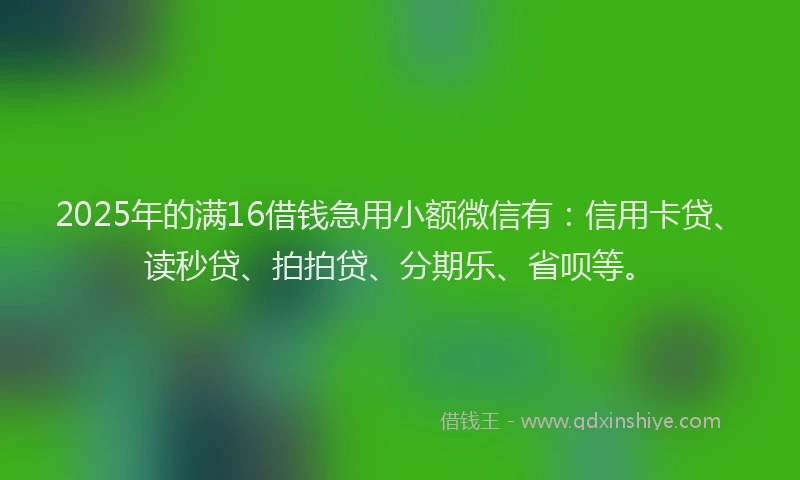 2025年的满16借钱急用小额微信有：信用卡贷、读秒贷、拍拍贷、分期乐、省呗等。