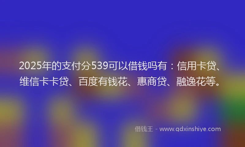 2025年的支付分539可以借钱吗有：信用卡贷、维信卡卡贷、百度有钱花、惠商贷、融逸花等。