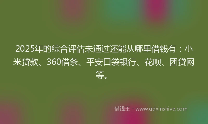2025年的综合评估未通过还能从哪里借钱有：小米贷款、360借条、平安口袋银行、花呗、团贷网等。