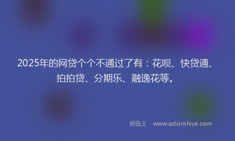 2025年的网贷个个不通过了有：花呗、快贷通、拍拍贷、分期乐、融逸花等。