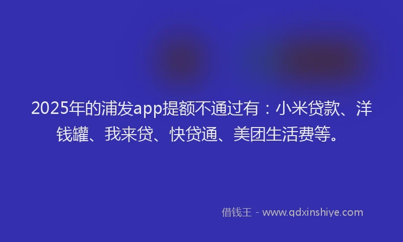2025年的浦发app提额不通过有：小米贷款、洋钱罐、我来贷、快贷通、美团生活费等。