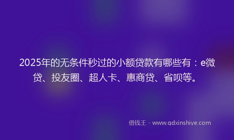 2025年的无条件秒过的小额贷款有哪些有：e微贷、投友圈、超人卡、惠商贷、省呗等。