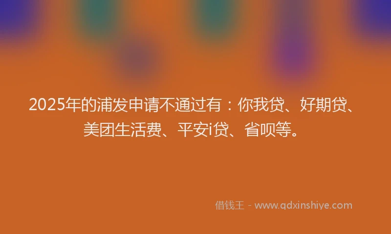 2025年的浦发申请不通过有：你我贷、好期贷、美团生活费、平安i贷、省呗等。