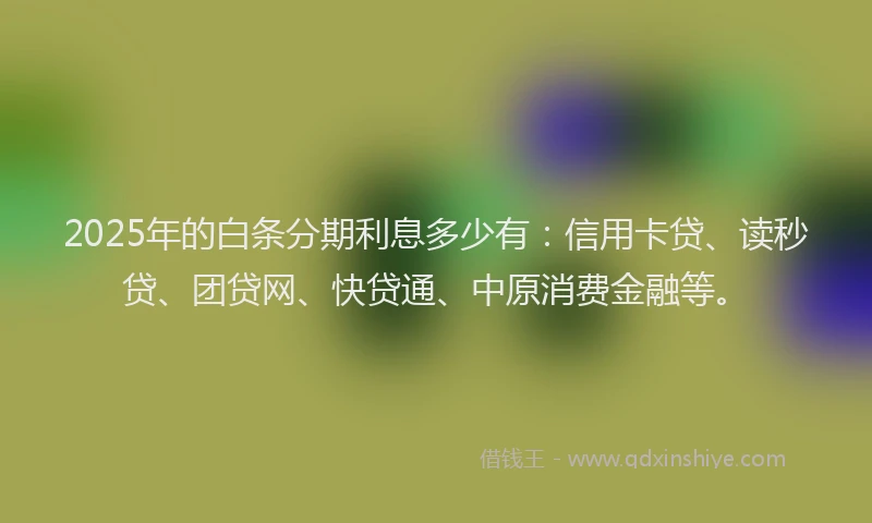 2025年的白条分期利息多少有：信用卡贷、读秒贷、团贷网、快贷通、中原消费金融等。