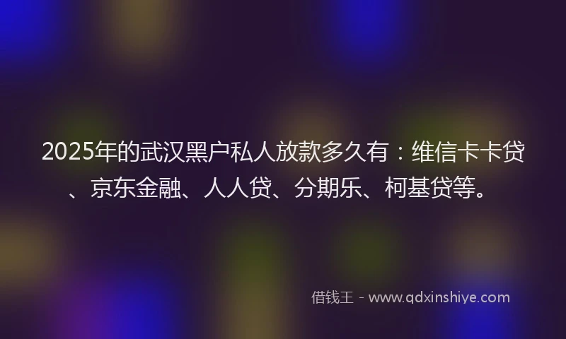 2025年的武汉黑户私人放款多久有：维信卡卡贷、京东金融、人人贷、分期乐、柯基贷等。