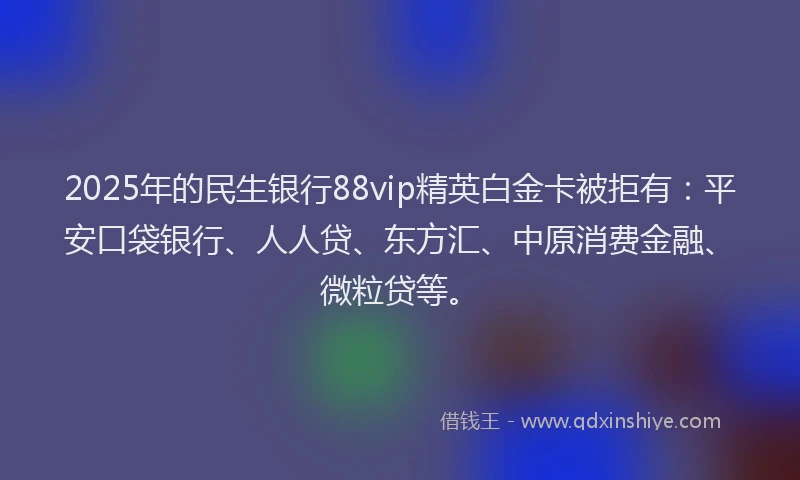 2025年的民生银行88vip精英白金卡被拒有：平安口袋银行、人人贷、东方汇、中原消费金融、微粒贷等。