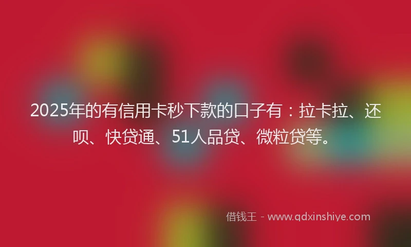 2025年的有信用卡秒下款的口子有:拉卡拉、还呗、快贷通、51人品贷、微粒贷等。